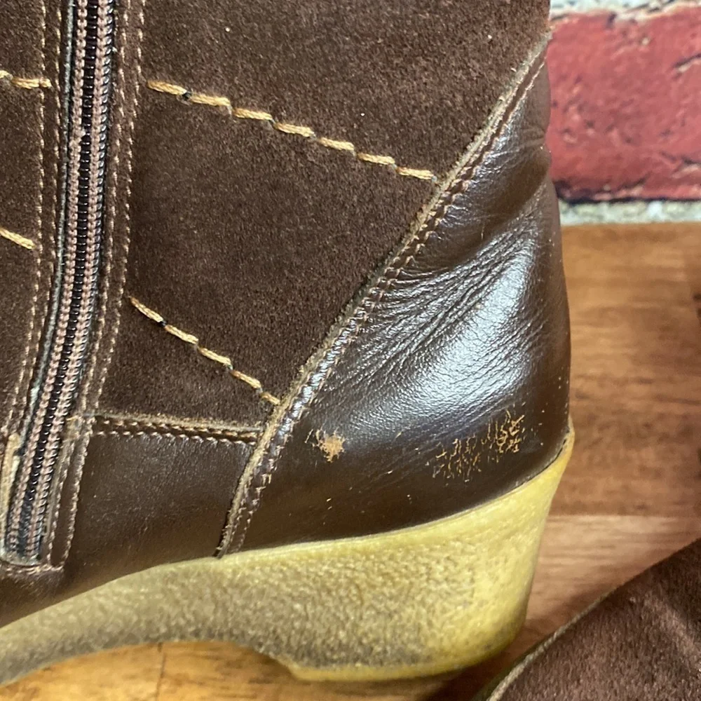 Pajar Brown Genuine Shearling Lining Short Slip On Zip Up Warm Boots Size 7 - Picture 16 of 17